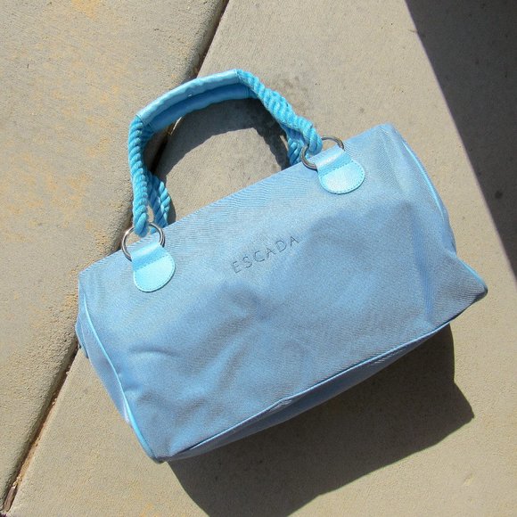 Escada Handbags - ESCADA Baby Blue Nylon Parfum Satchel Purse Bag Street Tote Y2K